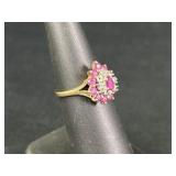 10K Gold Pink & Diamond Cluster Ring