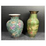 2 Green Decorative Vases