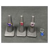 3 Gem Stone Rings and Key Chain