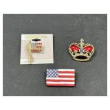 American Flag and Crown Pins