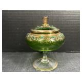 Elegant Green Glass Pedestal Candy Dish