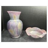 Vintage Rueven Art Glass Vase and Bowl
