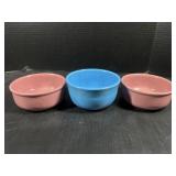Blue FiestaWare and pink FiestaWare like bowl
