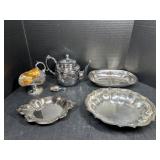 Silver Plated Tea Pot, Trays, And More
