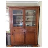 Antique Wooden Step-Back Style Cupboard with Glass