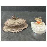 Metal Trinket Box & Boy w/ Dice Ashtray Lot