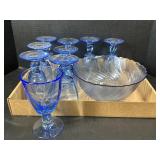 Blue Glass cups and bowl