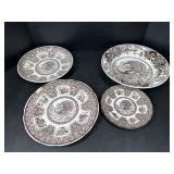 Brown Turkey Transferware Plates & Bowl