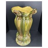 Majolica Style Green & Brown Floor Vase