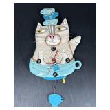 Allen Designs Cat Teacup Pendulum Wall Clock