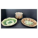 3 Majolica Style Pottery Bowl & Plates