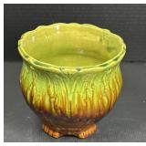 Majolica Style Green & Brown Footed Ceramic Jardin