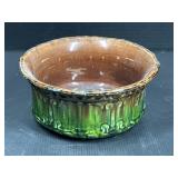 Majolica Style Green & Brown Ceramic Planter Bowl