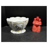 Porcelain Cachepot & Wax Figures