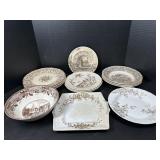 Brown Transferware Plates & Bowls