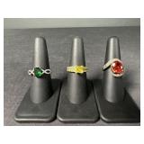 3 Sterling Silver Gemstone Rings