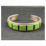 Navajo Sterling Silver cuff bracelet with green