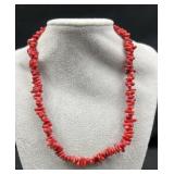 Red coral chip necklace - with Sterling clasp