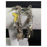 2 Sterling Silver link charm bracelets