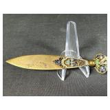 Vintage Brass Letter Opener w/ Enamel Handle