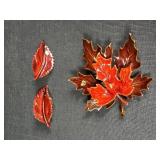 Leaf Brooch and Earrings