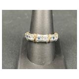 Sterling Silver Blue & Clear Stone Band Ring