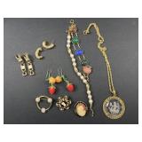 Misc costume jewelry- trifari, scarab stone,