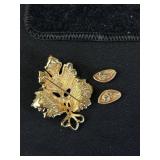 Swarovski Gold Leaf Brooch & Earrings