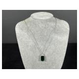 Sterling Silver Green Gem Stone Square