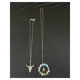 2 Necklaces-Bull & Peace Sign