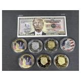 7 Donald Trump Commemorative Coins & Novelty Bill