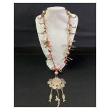 Coral Bead Coin Squash Blossom Style Necklace -SS?