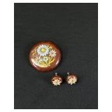Vintage 3pc Set-Wooden Botanical Brooch &