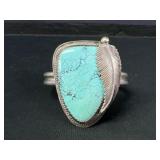 Sterling Large Turquoise Cuff Bracelet, signed