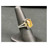 18kt Sterling Silver Yellow Stone Ring