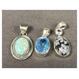 3 Sterling Silver Stone Pendants