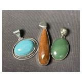 3 Sterling Silver Stone pendants