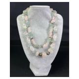Sterling Silver 2 strand rose & green necklace