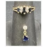 10K Gold Sapphire & Diamond Ring + Earring