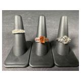 3 Sterling Silver Gemstone Rings