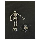 Vintage Skeleton & Spider Brooches