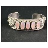 Sterling Pink Stone Multi-Cabochon Cuff Bracelet