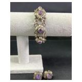Sterling silver amethyst bracelet & earrings