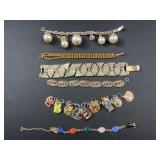 6 Vintage costume jewelry bracelets - charms,