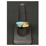 Sterling Silver Turquoise & Yellow Inlay Ring