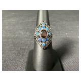 Sterling Garnets Blue Opal Gemstone Ring