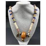 Tribal trade bead necklace- millefiori & Baltic