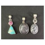 3 Sterling Silver stone pendants