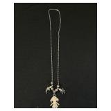 Sterling Silver Girl Pendant Necklace w/ 2 Charms
