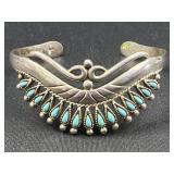 Sterling Silver Zuni Cuff Bracelet with Turquoise
